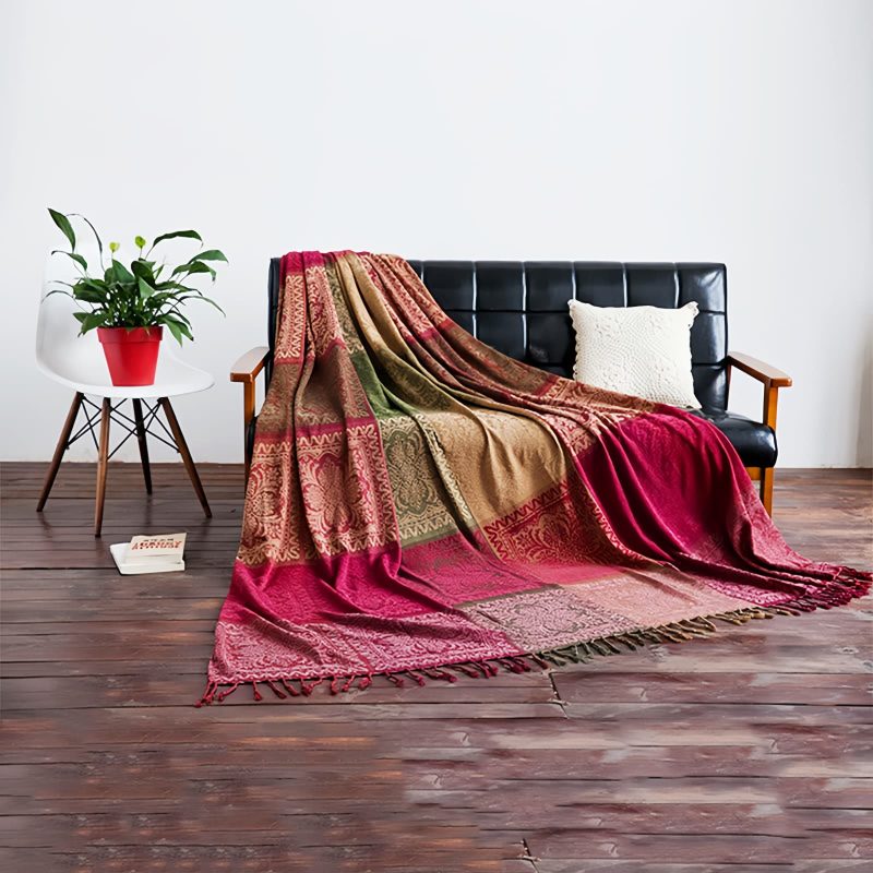 Tibetan Multicolored Hand-Dyed Blanket Tibetan Multicolored Hand-Dyed Blanket