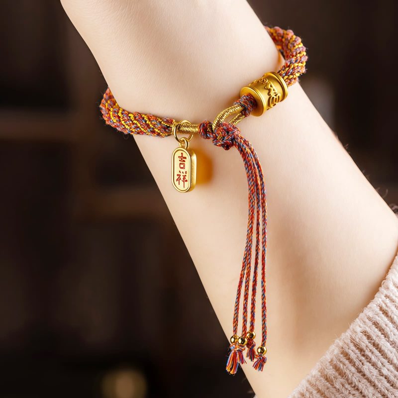 Pulsera Tibetana de los Cinco Colores con Mantra Om Mani Padme Hum y Dije Ruyi Tibetan Multicolored Om Mani Padme Hum Ruyi Charm Bracelet