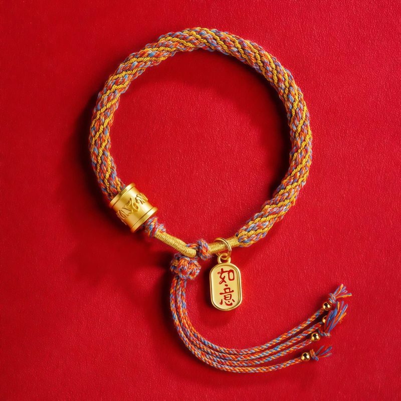 Pulsera Tibetana de los Cinco Colores con Mantra Om Mani Padme Hum y Dije Ruyi Tibetan Multicolored Om Mani Padme Hum Ruyi Charm Bracelet