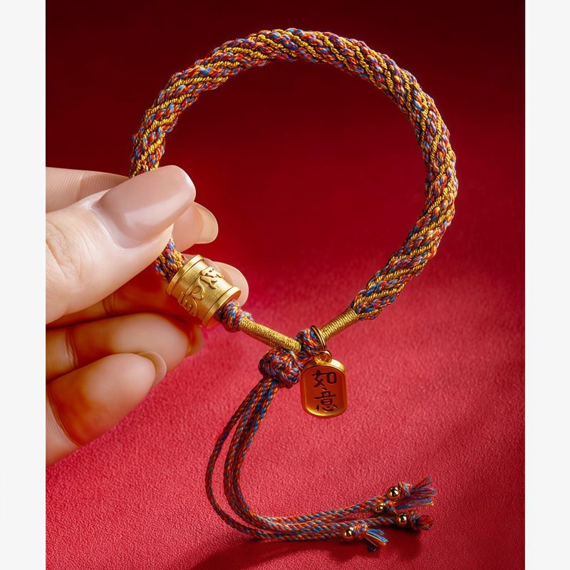 Pulsera Tibetana de los Cinco Colores con Mantra Om Mani Padme Hum y Dije Ruyi Tibetan Multicolored Om Mani Padme Hum Ruyi Charm Bracelet