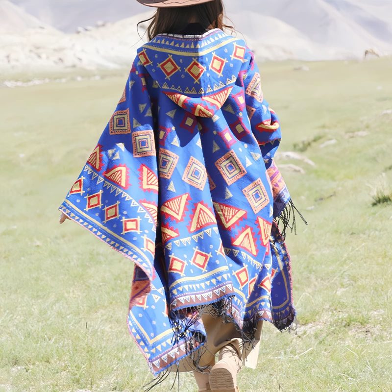 Tibetan Triangle Pattern Hooded Shawl Tibetan Triangle Pattern Hooded Shawl