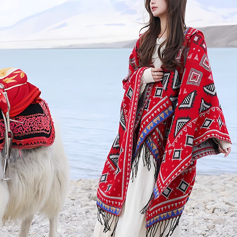 Tibetan Triangle Pattern Hooded Shawl Tibetan Triangle Pattern Hooded Shawl