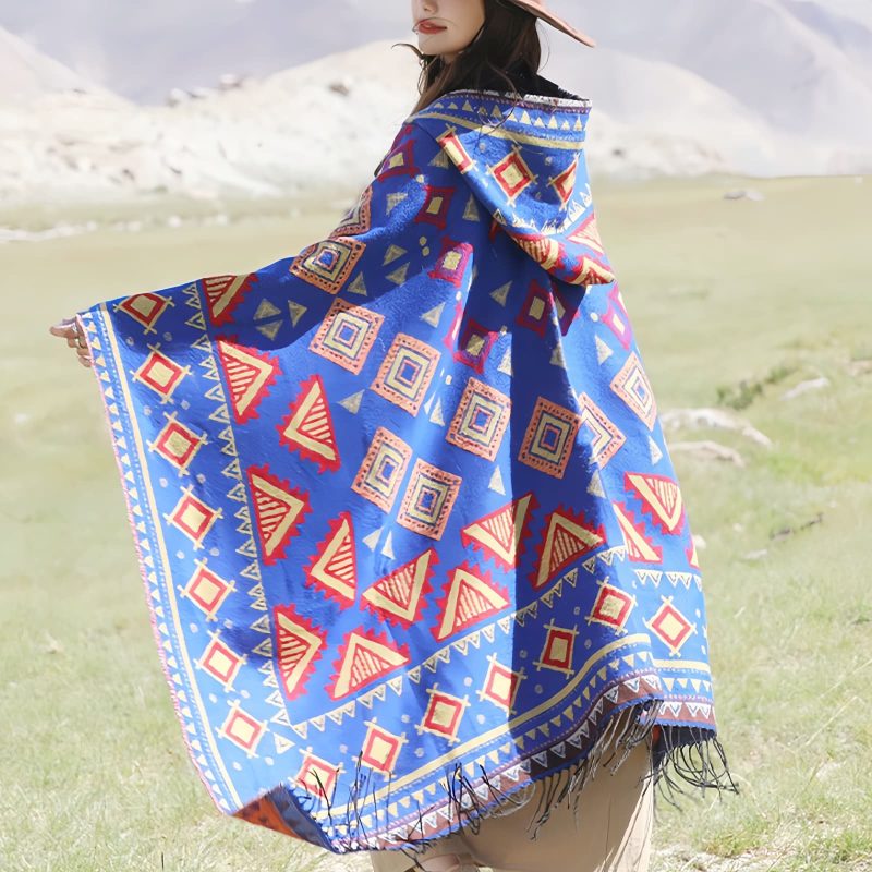 Tibetan Triangle Pattern Hooded Shawl Tibetan Triangle Pattern Hooded Shawl