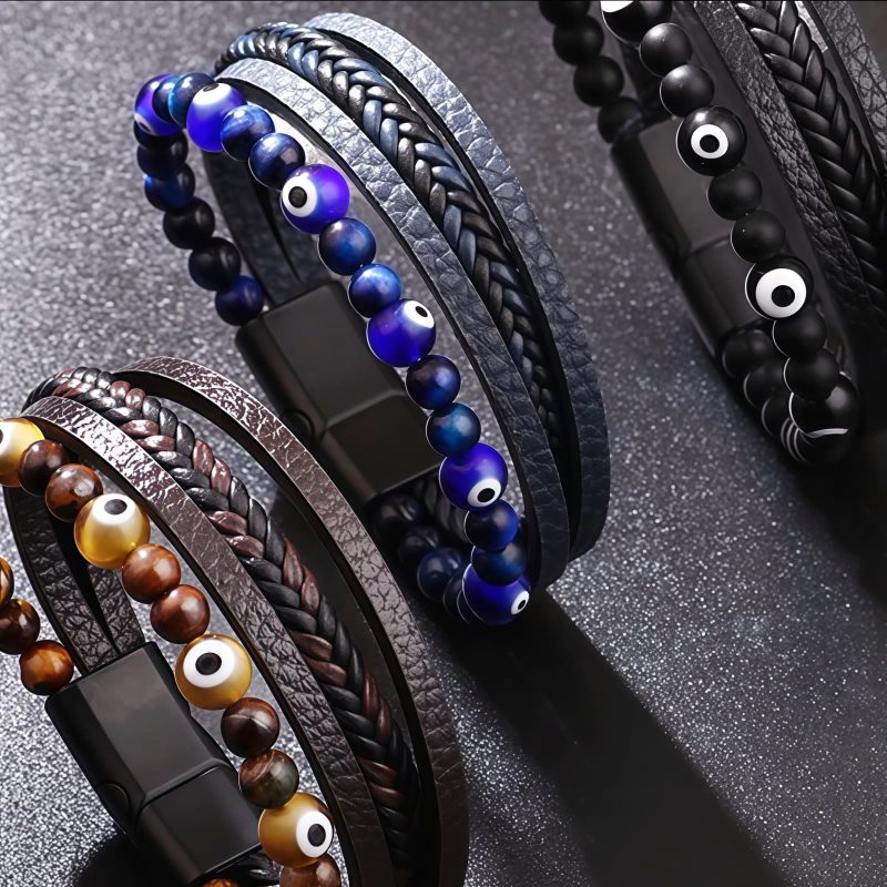 Pulsera de Protección en Ojo de Tigre y Ojo Turco Tiger Eye Evil Eye Protection Bracelet