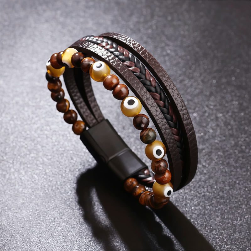 Pulsera de Protección en Ojo de Tigre y Ojo Turco Tiger Eye Evil Eye Protection Bracelet
