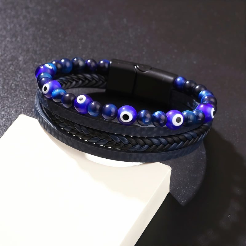 Pulsera de Protección en Ojo de Tigre y Ojo Turco Tiger Eye Evil Eye Protection Bracelet