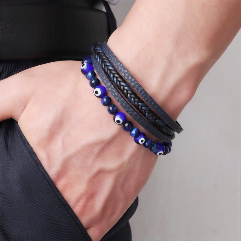 Pulsera de Protección en Ojo de Tigre y Ojo Turco Tiger Eye Evil Eye Protection Bracelet