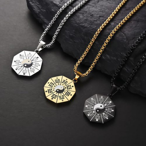 Collar con Colgante Bagua Yin Yang en Acero de Titanio