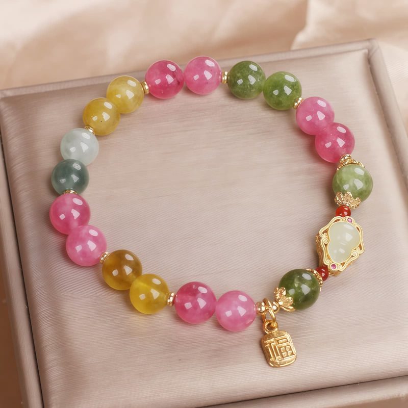 Pulsera de Turmalina y Jade con Símbolo Fu Tourmaline Fu Character Love Bracelet