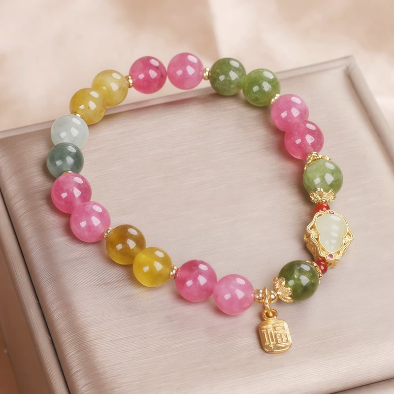 Pulsera de Turmalina y Jade con Símbolo Fu Tourmaline Fu Character Love Bracelet