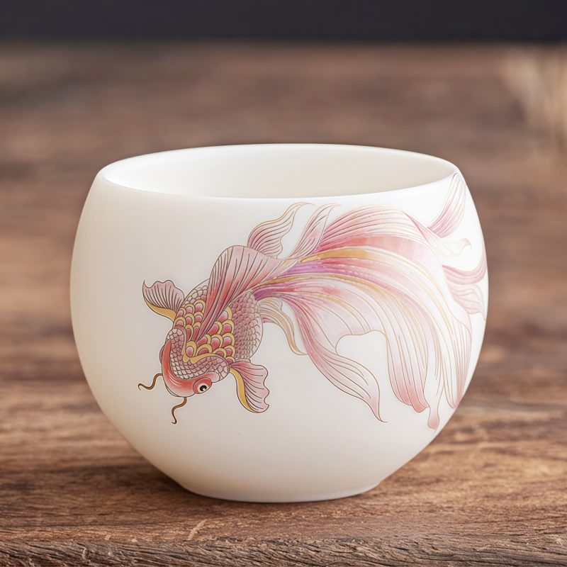 White Ceramic Koi Fish Teacup White Ceramic Koi Fish Teacup