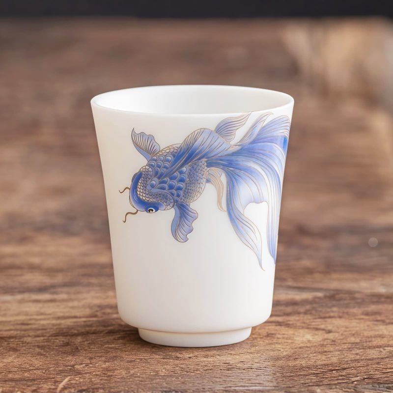 White Ceramic Koi Fish Teacup White Ceramic Koi Fish Teacup