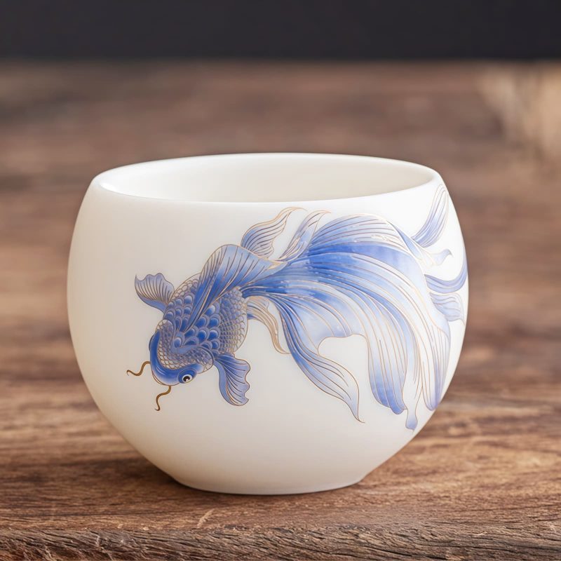 White Ceramic Koi Fish Teacup White Ceramic Koi Fish Teacup