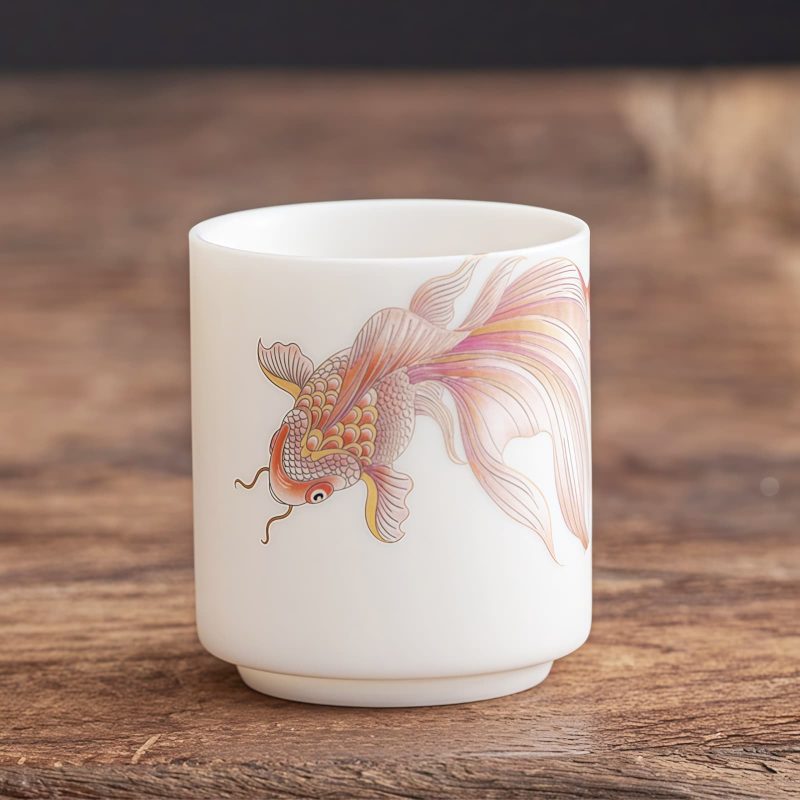 White Ceramic Koi Fish Teacup White Ceramic Koi Fish Teacup