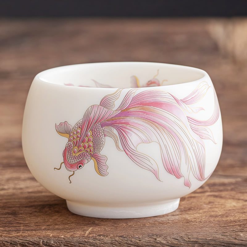White Ceramic Koi Fish Teacup White Ceramic Koi Fish Teacup