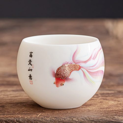 白磁 鯉文様 茶杯