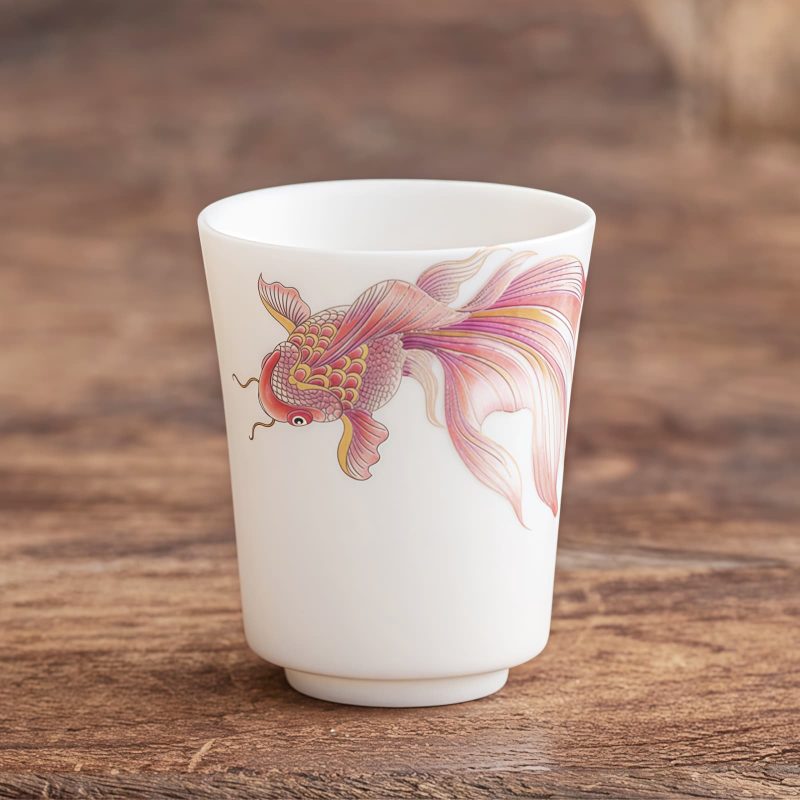 White Ceramic Koi Fish Teacup White Ceramic Koi Fish Teacup