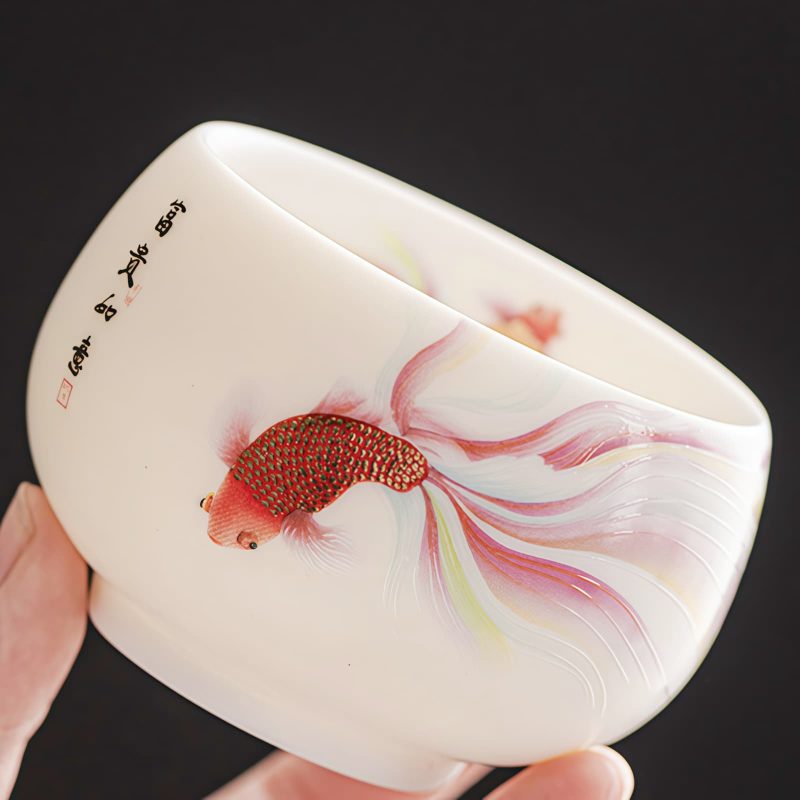 White Ceramic Koi Fish Teacup White Ceramic Koi Fish Teacup