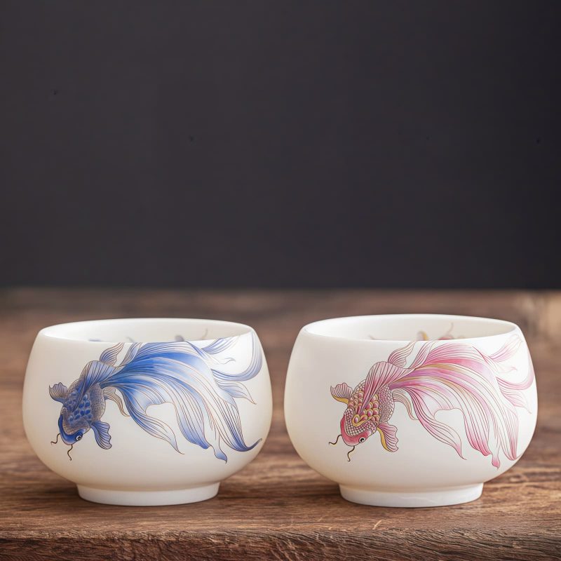 White Ceramic Koi Fish Teacup White Ceramic Koi Fish Teacup