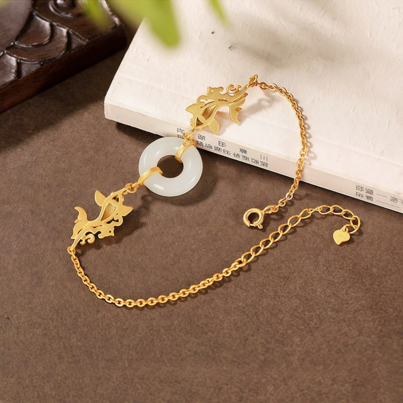 Pulsera de la Prosperidad en Jade Blanco y Pez Koi White Jade Koi Fish Wealth Bracelet