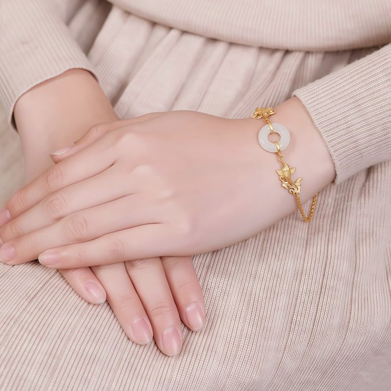 Pulsera de la Prosperidad en Jade Blanco y Pez Koi White Jade Koi Fish Wealth Bracelet