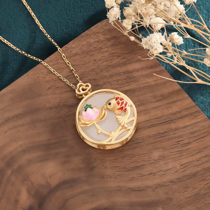 White Jade Koi Lotus Pendant Necklace White Jade Koi Lotus Pendant Necklace