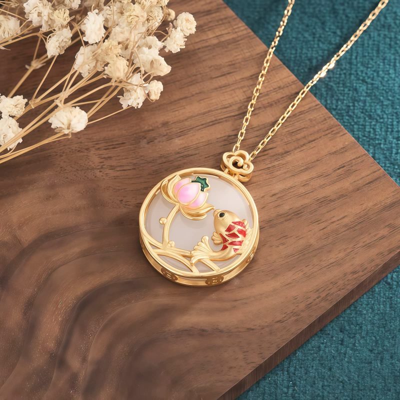 White Jade Koi Lotus Pendant Necklace White Jade Koi Lotus Pendant Necklace