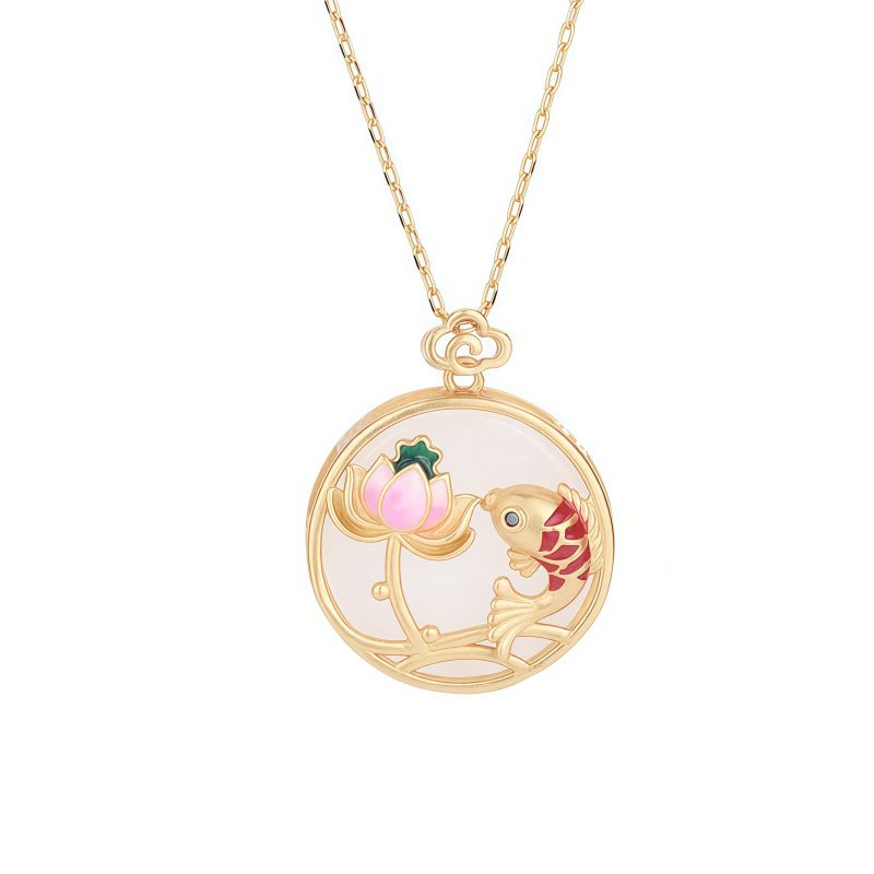 White Jade Koi Lotus Pendant Necklace White Jade Koi Lotus Pendant Necklace