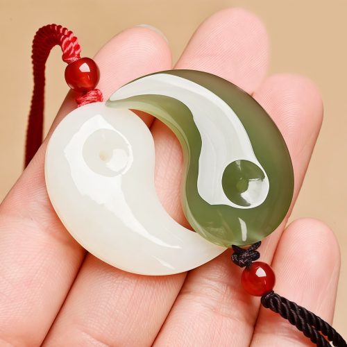 Yin Yang White and Cyan Jade Protection Necklace