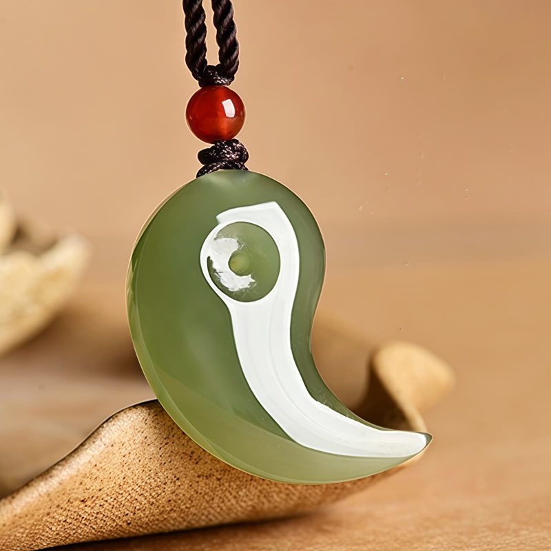 Yin Yang White and Cyan Jade Protection Necklace Yin Yang White and Cyan Jade Protection Necklace