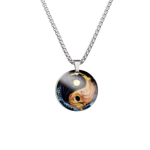 Collar de acero de titanio Yin Yang: Dragón y Carpa Koi Collar de acero de titanio Yin Yang: Dragón y Carpa Koi