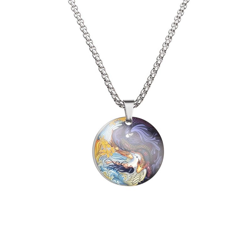 Yin Yang Koi Fish Dragon Titanium Steel Pendant Necklace Yin Yang Koi Fish Dragon Titanium Steel Pendant Necklace