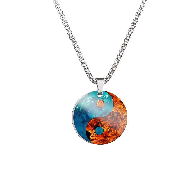 Yin Yang Koi Fish Dragon Titanium Steel Pendant Necklace Yin Yang Koi Fish Dragon Titanium Steel Pendant Necklace