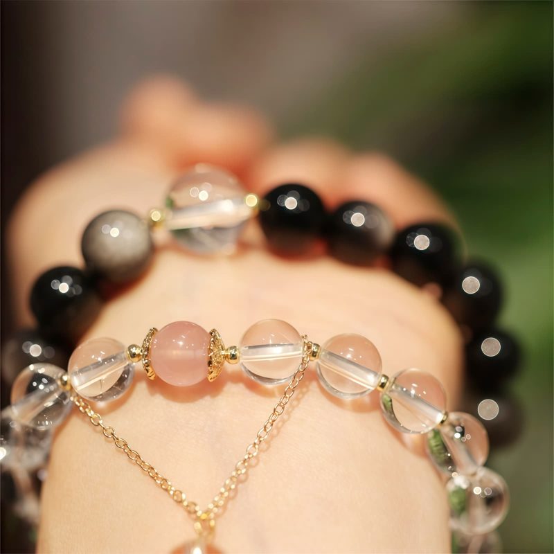Yin Yang Crystal Couple Bracelet with Silver Sheen Obsidian Yin Yang Crystal Couple Bracelet with Silver Sheen Obsidian