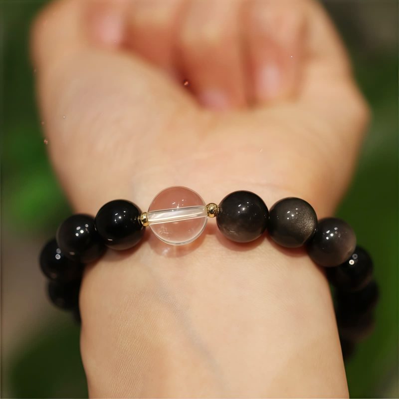 Yin Yang Crystal Couple Bracelet with Silver Sheen Obsidian Yin Yang Crystal Couple Bracelet with Silver Sheen Obsidian