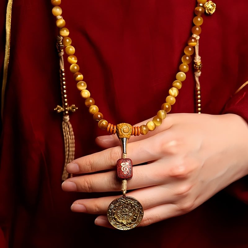 108 Mala Beads Tiger Eye Dorje Tassel Bracelet 108 Mala Beads Tiger Eye Dorje Tassel Bracelet
