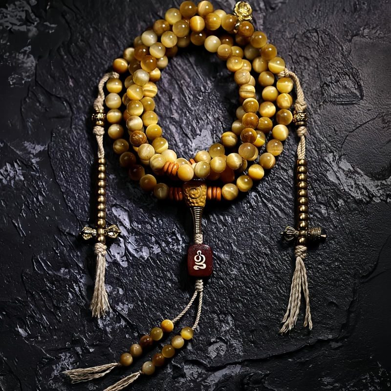 108 Mala Beads Tiger Eye Dorje Tassel Bracelet 108 Mala Beads Tiger Eye Dorje Tassel Bracelet