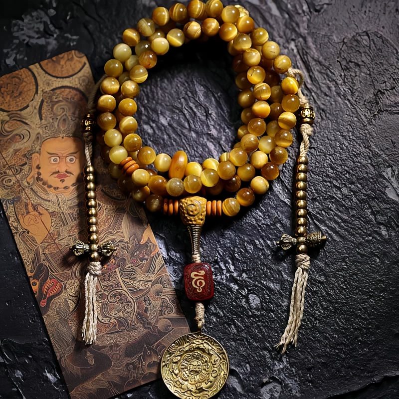 108 Mala Beads Tiger Eye Dorje Tassel Bracelet 108 Mala Beads Tiger Eye Dorje Tassel Bracelet