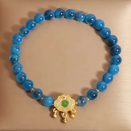 Pulsera de Ágata Azul Caramelo con Amuleto de Candado Chino Pulsera de Ágata Azul Caramelo con Amuleto de Candado Chino