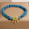Pulsera de Ágata Azul Caramelo con Amuleto de Candado Chino Blue Candy Agate Chinese Lock Charm Bracelet