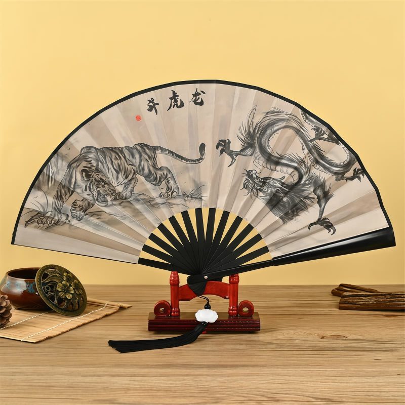 Chinese Dragon Phoenix Handheld Folding Fan Chinese Dragon Phoenix Handheld Folding Fan