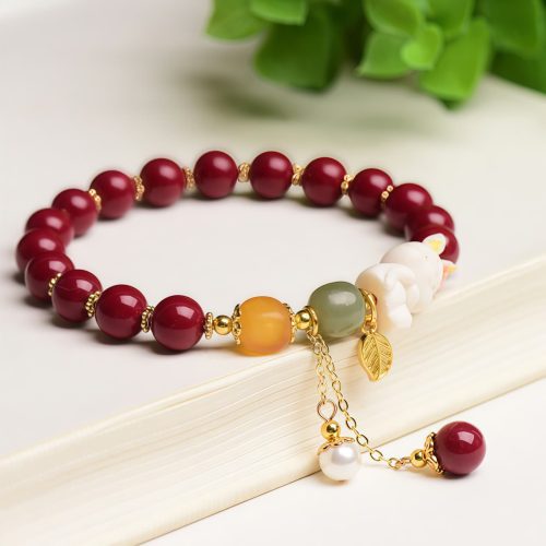 Pulsera de Bendición "Conejo" en Cinabrio y Jade Hetian Pulsera de Bendición "Conejo" en Cinabrio y Jade Hetian