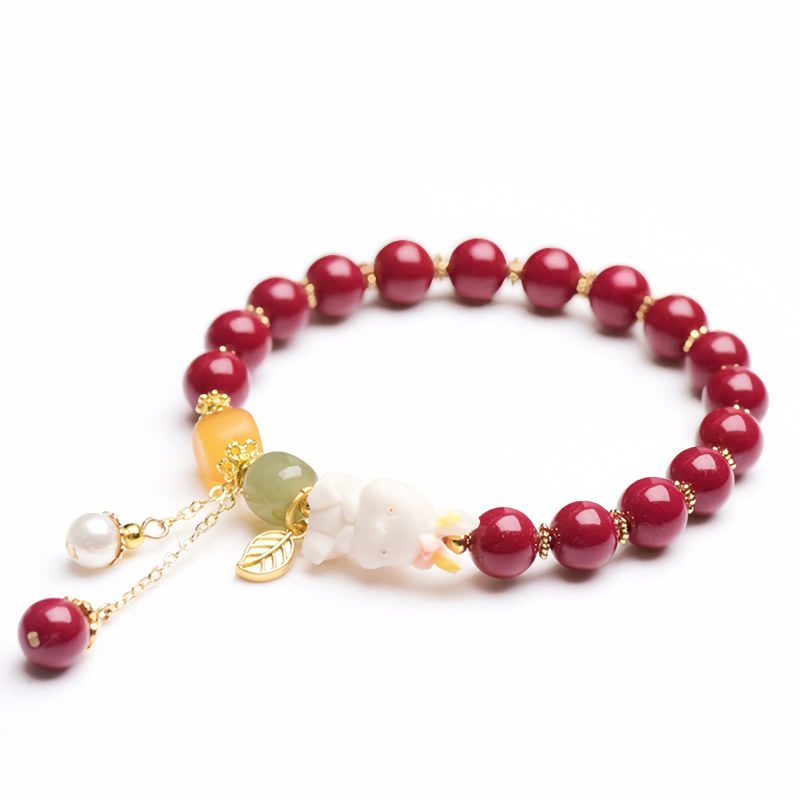 Zinnober- und Hetian-Jade-Armband: Hasen-Glücksbringer für Harmonie Cinnabar and Jade Bunny Blessing Bracelet