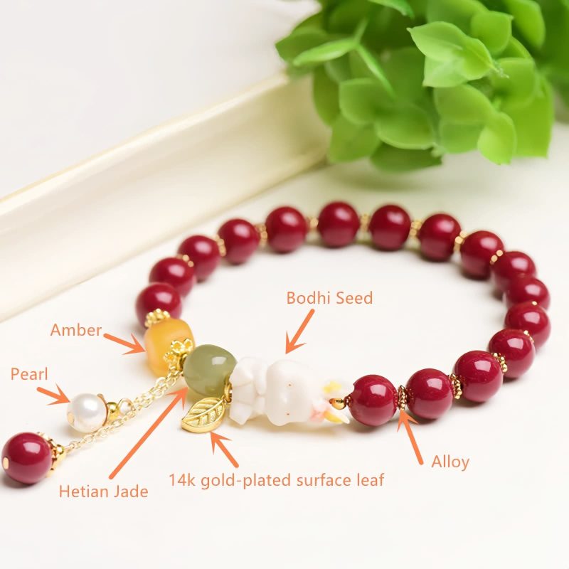 Zinnober- und Hetian-Jade-Armband: Hasen-Glücksbringer für Harmonie Cinnabar and Jade Bunny Blessing Bracelet