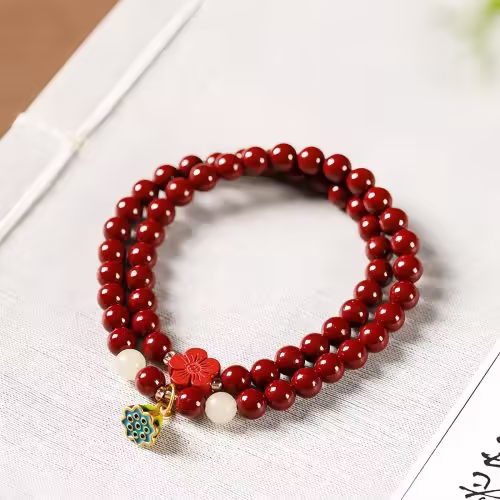 Cinnabar Lotus Double Wrap Bracelet