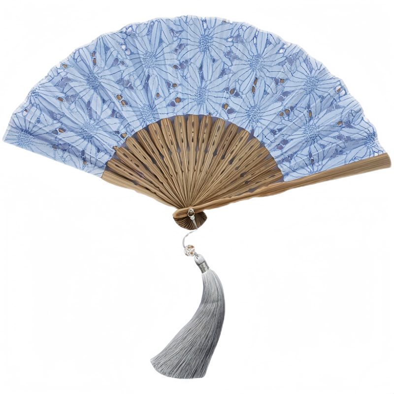Embroidered Cotton Folding Fan with Bamboo Handle Embroidered Cotton Folding Fan with Bamboo Handle