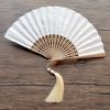 Embroidered Cotton Folding Fan with Bamboo Handle Embroidered Cotton Folding Fan with Bamboo Handle
