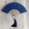 Embroidered Cotton Folding Fan with Bamboo Handle Embroidered Cotton Folding Fan with Bamboo Handle