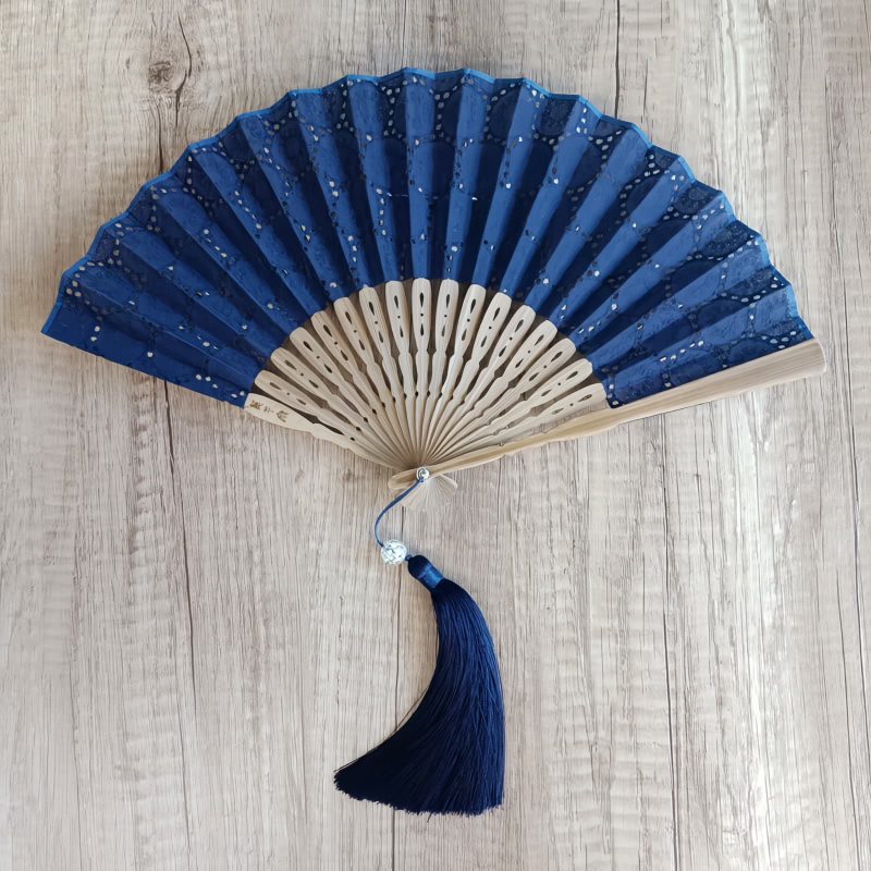 Embroidered Cotton Folding Fan with Bamboo Handle Embroidered Cotton Folding Fan with Bamboo Handle