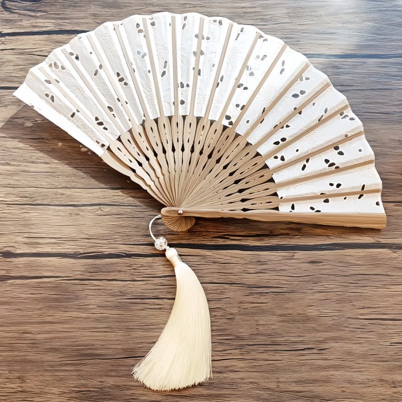 Embroidered Cotton Folding Fan with Bamboo Handle Embroidered Cotton Folding Fan with Bamboo Handle